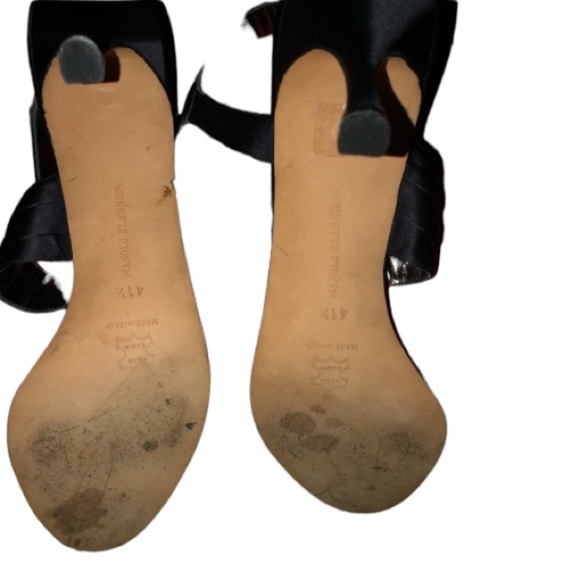 Manila Bkanik  size 10 black satin heels ankle strap with rhinestones 3” heel - Picture 6 of 15